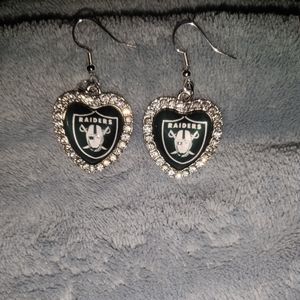 Raiders Earrings Heart charm Las Vegas Raiders Earrings